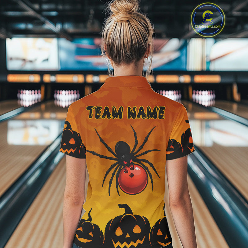 Personalized Orange Funny Spider Bowling Halloween Shirt For Women Custom Bowling Team Jersey  TDM4925