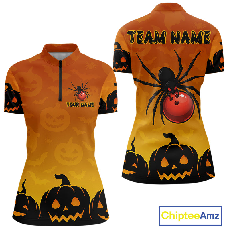 Personalized Orange Funny Spider Bowling Halloween Shirt For Women Custom Bowling Team Jersey  TDM4925