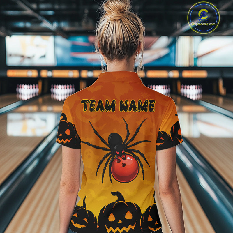 Personalized Orange Funny Spider Bowling Halloween Shirt For Women Custom Bowling Team Jersey  TDM4925