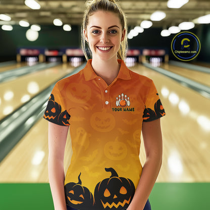 Personalized Orange Funny Bowling Halloween Shirt For Women Custom Bowling Team Jersey Outfit TDM4926