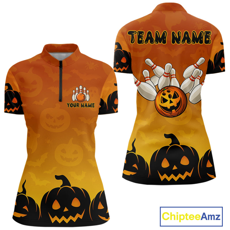 Personalized Orange Funny Bowling Halloween Shirt For Women Custom Bowling Team Jersey Outfit TDM4926