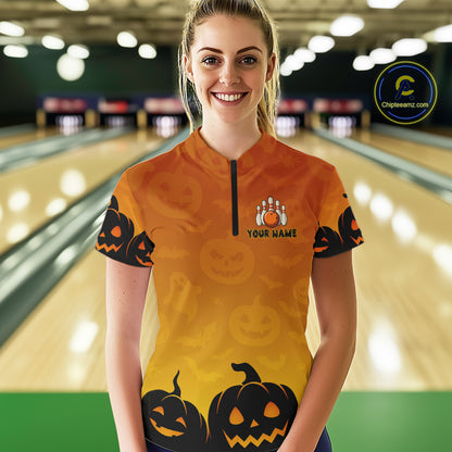Personalized Orange Funny Bowling Halloween Shirt For Women Custom Bowling Team Jersey Outfit TDM4926