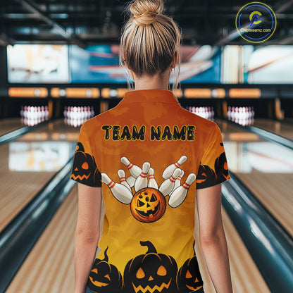 Personalized Orange Funny Bowling Halloween Shirt For Women Custom Bowling Team Jersey Outfit TDM4926