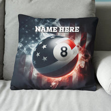 Load image into Gallery viewer, Personalized 8 Ball Pool US Flag Smoke Pillow, Patriotic Billiard Pillow TDM0852