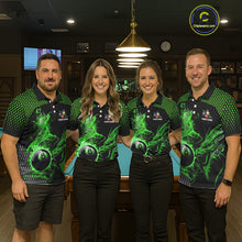 Load image into Gallery viewer, Green 8 Ball &amp; 9 Ball Flame Smoke Custom Dragon Billiard Shirts For Women, Billiard Team Jersey TDM5631