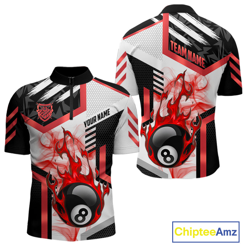 Red 8 Ball Pool Fire Flame Smoke Custom Billiard Shirts For Men, Billiard Jerseys Team Uniform TDM5849