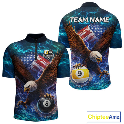 American Flag 8 & 9 Ball Eagle Lightning Billiard Shirt For Men Custom Patriotic Pool Team Jersey TDM5851