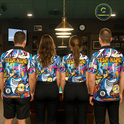 Funny Shark Colorful Graffiti Style Custom 8 & 9 Ball Billiard Shirt For Women, Billiard Team Jersey TDM5852