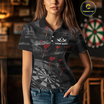 Black And Grey Grunge Dart Arrow Dart Shirts For Women Custom Dart Jerseys, Darts Team Shirts TDM3822