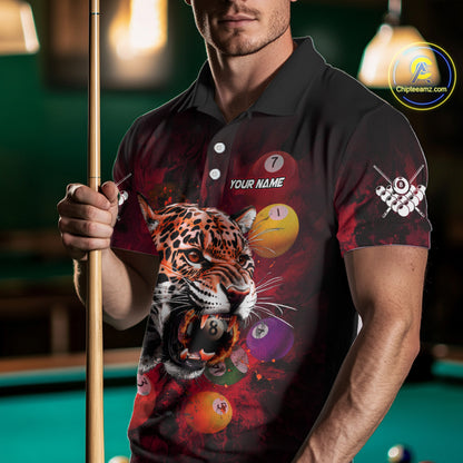 Funny Panther Flaming 8 Ball Billiard Pool Shirt For Men Custom Billiard Team Jerseys |Red TDM3825