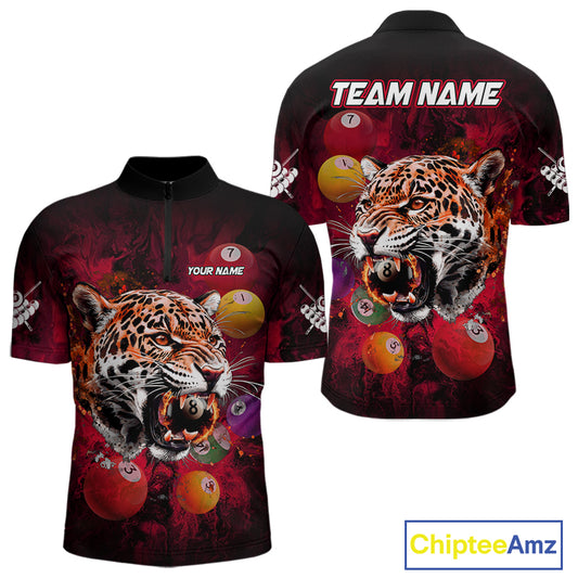 Funny Panther Flaming 8 Ball Billiard Pool Shirt For Men Custom Billiard Team Jerseys |Red TDM3825