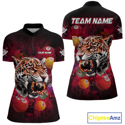 Funny Panther Flaming 8 Ball Billiard Pool Shirt For Women Custom Billiard Team Jerseys |Red TDM3825