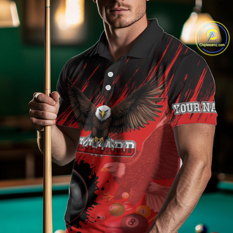 Personalized Eagle 8 Ball Pool Billiard Shirt For Men, Billiard Jerseys Team Polo & 1/4 Zip|Red TDM3826