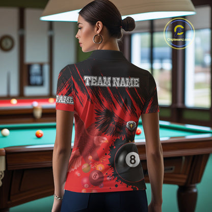 Personalized Eagle 8 Ball Pool Billiard Shirt For Women, Billiard Jerseys Team Polo & 1/4 Zip|Red TDM3826