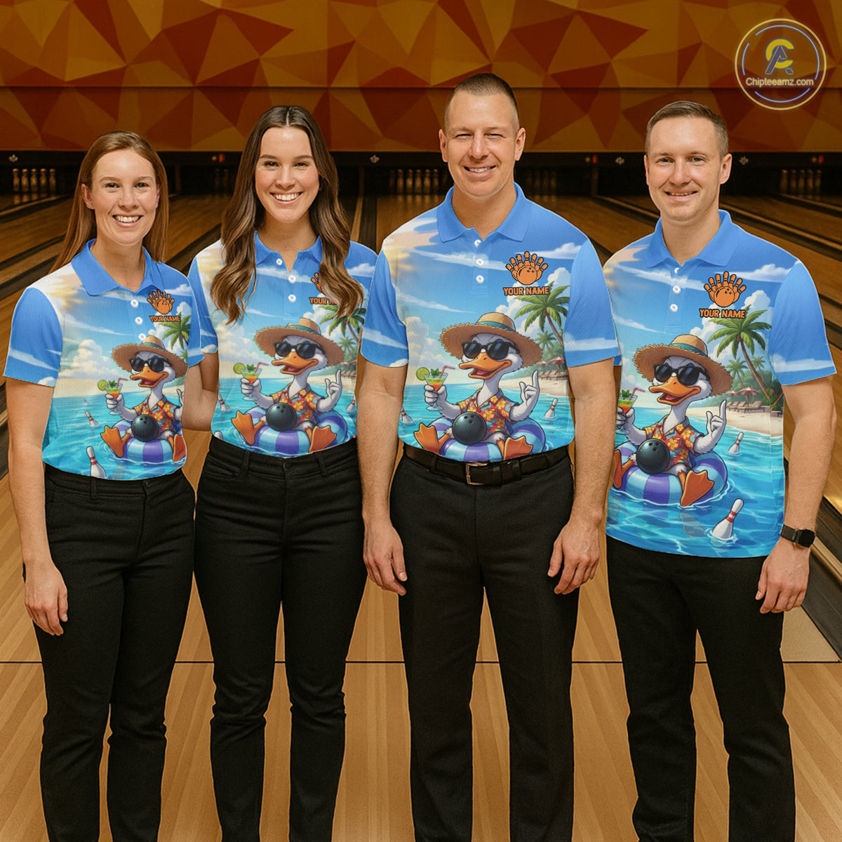 Funny Duck Bowling Jersey For Women Custom Tropical Beach Bowling Shirt Team Polo & Quarter Zip TDM6459