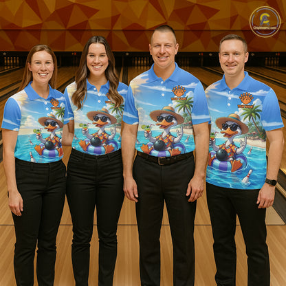 Funny Duck Bowling Jersey For Women Custom Tropical Beach Bowling Shirt Team Polo & Quarter Zip TDM6459