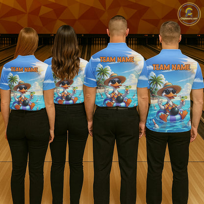 Funny Duck Bowling Jersey For Women Custom Tropical Beach Bowling Shirt Team Polo & Quarter Zip TDM6459