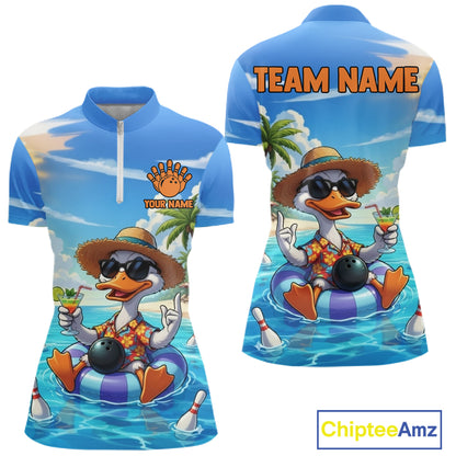 Funny Duck Bowling Jersey For Women Custom Tropical Beach Bowling Shirt Team Polo & Quarter Zip TDM6459
