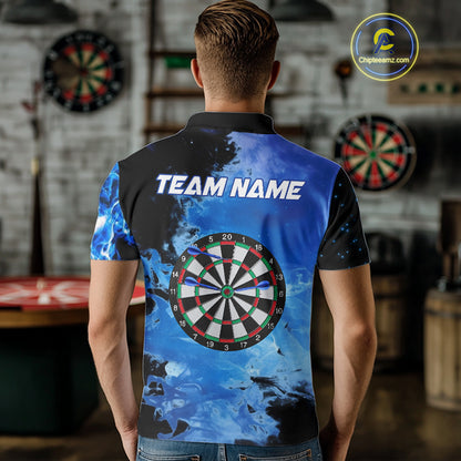 Custom Black And Blue Darts Shirt With Pocket Option For Men, Darts Jersey TDM4722