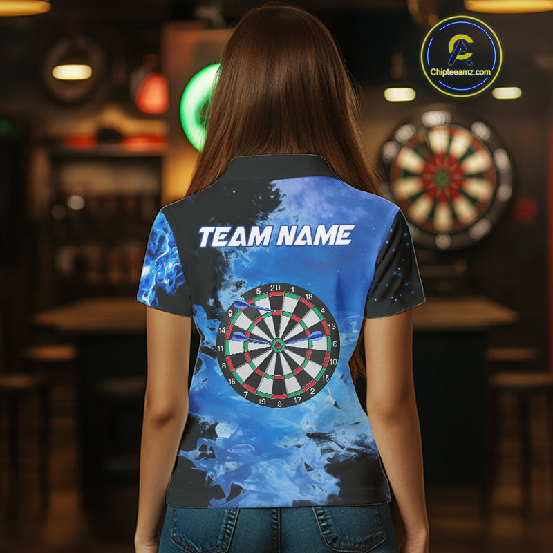 Custom Black And Blue Darts Shirt With Pocket Option For Women, Darts Jersey TDM4722