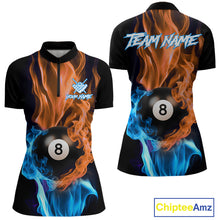 Load image into Gallery viewer, Blue And Orange Flaming Smoke 8 Ball Women's Billiard Shirt, Pool Team Shirts Custom Billiard Jersey TDM5142