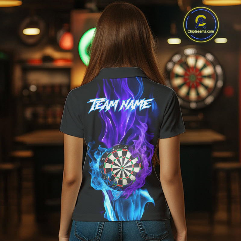 Purple And Blue Flaming Smoke Darts Shirt For Women Custom Darts Jersey Team Polo & Quarter Zip TDM5143
