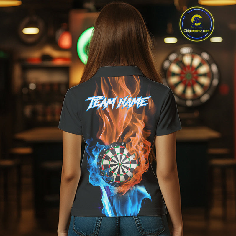 Blue And Orange Flaming Smoke Darts Shirt For Women Custom Darts Jersey Team Polo & Quarter Zip TDM5144