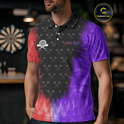 Red And Purple Flame Mens Dart Shirts Custom Dart Jersey Polo & 1/4 Zip, Gifts For Dart Players TDM5146