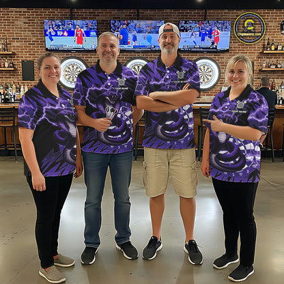 Custom Purple Dartboard Cobra Snake Lightning Darts Shirt For Women, Dart Team Jersey Polo & 1/4 Zip TDM6016