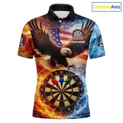 American Flag Eagle Water Fire Darts Shirt For Men Custom Darts Jersey Team Polo & 1/4 Zip TDM6018