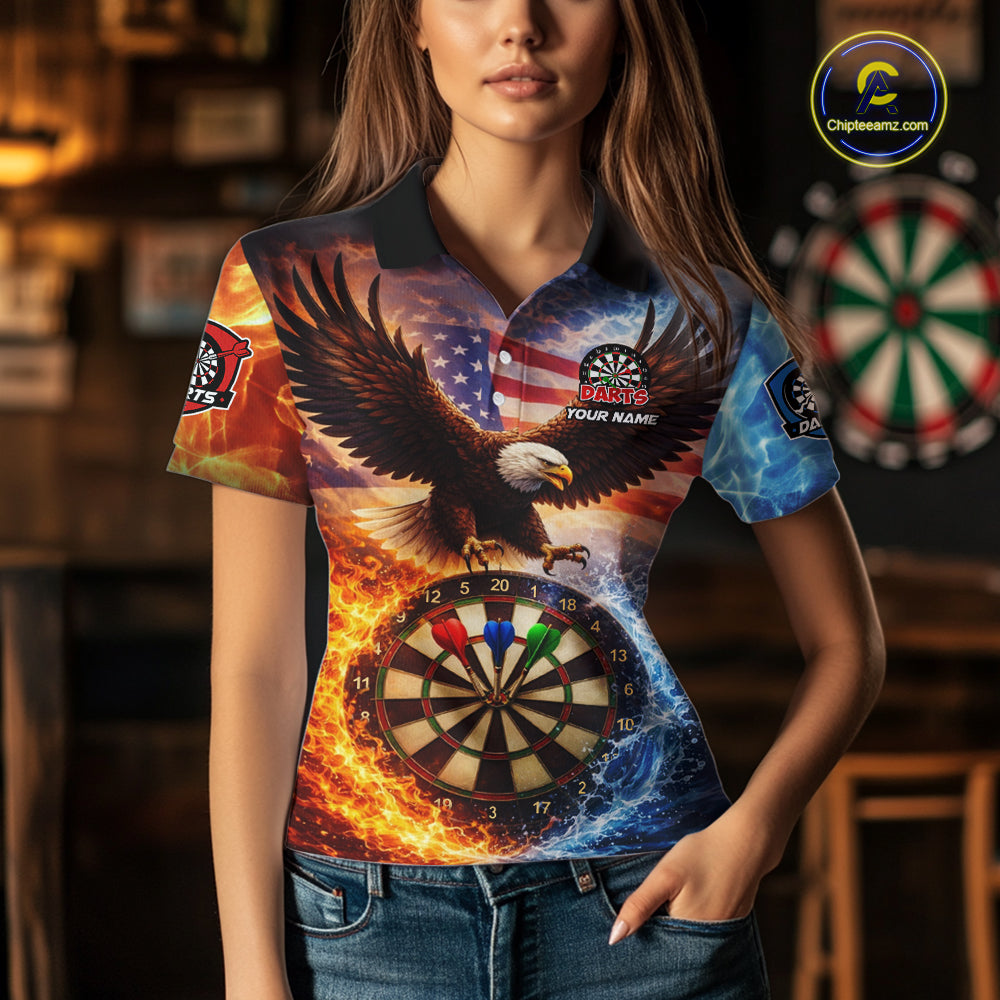 American Flag Eagle Water Fire Darts Shirt For Women Custom Darts Jersey Team Polo & 1/4 Zip TDM6018