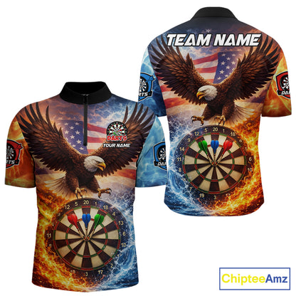 American Flag Eagle Water Fire Darts Shirt For Men Custom Darts Jersey Team Polo & 1/4 Zip TDM6018