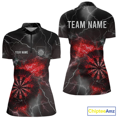 Custom Lightning Flame Red Dart Shirt For Women, Darts Jersey Pocket Option TDM6020