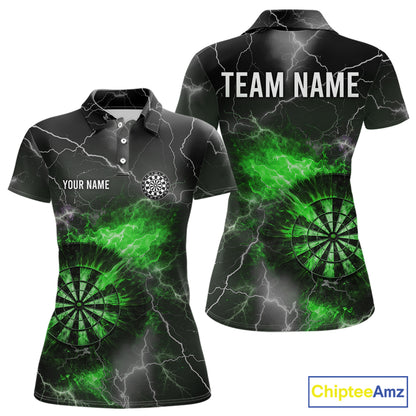 Custom Lightning Flame Green Dart Shirt For Women, Darts Jersey Pocket Option TDM6021