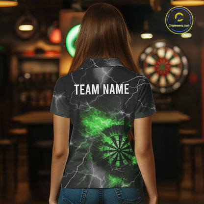 Custom Lightning Flame Green Dart Shirt For Women, Darts Jersey Pocket Option TDM6021