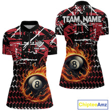 Load image into Gallery viewer, Grunge Black And Red Flaming 8 Ball Pool Women's Billiard Shirts Custom Billiard Jerseys Team Shirts TDM3833