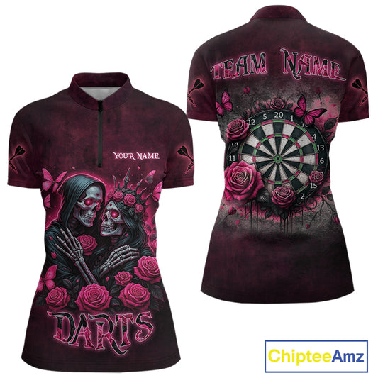 Personalized Skeleton And Roses Gothic Romance Dart Shirts For Women, Dart Jersey Outfit, Dart Gifts TDM3834