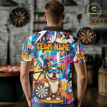 Funny Bulldog Colorful Graffiti Darts Shirt For Men Custom Darts Team Jersey Polo & 1/4 Zip TDM6464