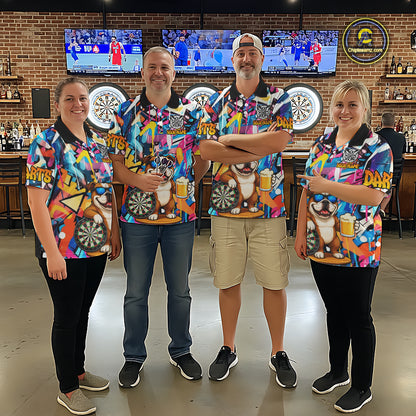 Funny Bulldog Colorful Graffiti Darts Shirt For Men Custom Darts Team Jersey Polo & 1/4 Zip TDM6464