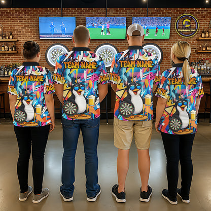 Funny Penguin Colorful Graffiti Darts Shirt For Men Custom Darts Team Jersey Polo & 1/4 Zip TDM6466
