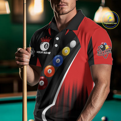 Personalized Red Black Billiard Shirt For Men Custom Funny Pool Balls Team Jersey Polo & 1/4 Zip TDM4496