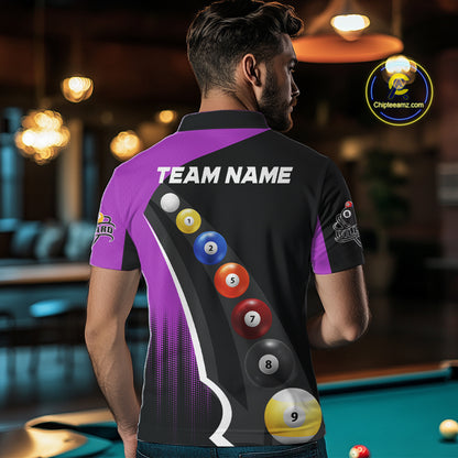 Personalized Purple Black Billiard Shirt For Men Custom Funny Pool Balls Team Jersey Polo & 1/4 Zip TDM4498