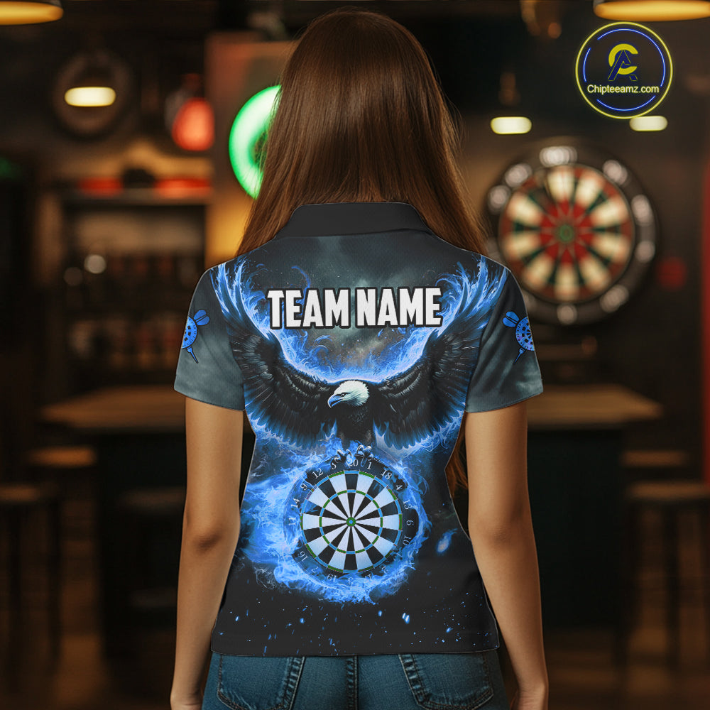 Personalized Fire Flame Blue Dartboard Eagle Dart Shirts For Women, Darts League Team Jerseys TDM5373