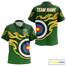 Load image into Gallery viewer, Personalized Green Archery Flame Polo Shirt For Kid Custom Golden Archery Team Jersey TDM5871