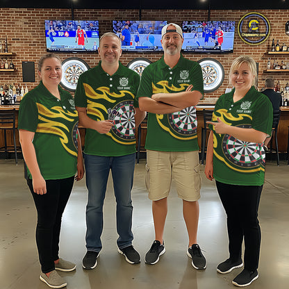 Personalized Green Dartboard Flame Gold Darts Shirt For Women, Darts Jersey Team Polo & 1/4 Zip TDM5872