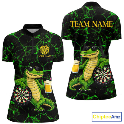 Black And Green Funny Alligator Darts Shirt For Women Custom Lightning Darts Team Jersey Outfit TDM5873