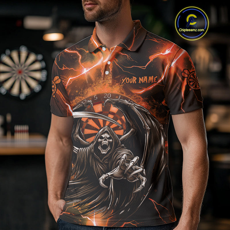 Orange Grim Reaper Dart Shirt With Pocket Option For Men Custom Dart Jersey TDM3962
