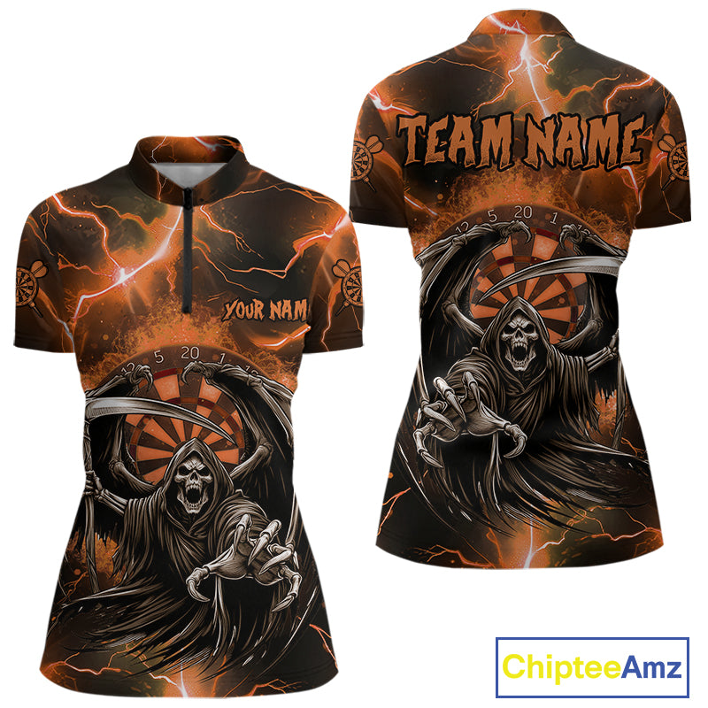 Orange Grim Reaper Dart Shirt With Pocket Option For Women Custom Dart Jersey TDM3962