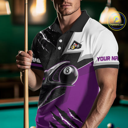 Personalized Purple 8 Ball Pool Crows Billiard Shirts For Men, Halloween Pool Team Jersey Outfit TDM4508