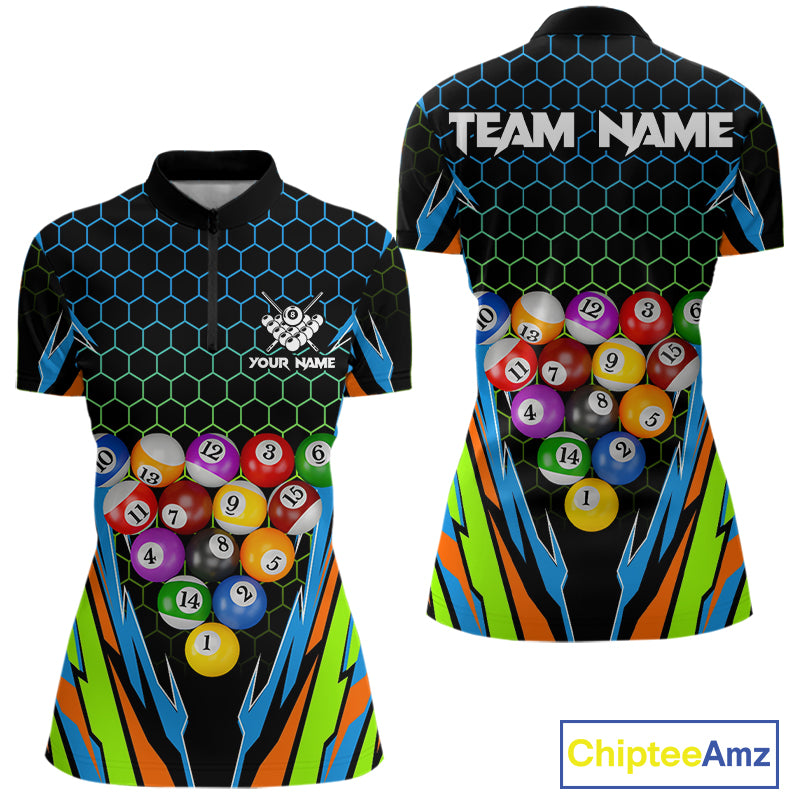 Colorful 3D Billiard Jersey For Women Custom Funny Pool Balls Billiard Team Shirt Polo & 1/4 Zip TDM4933